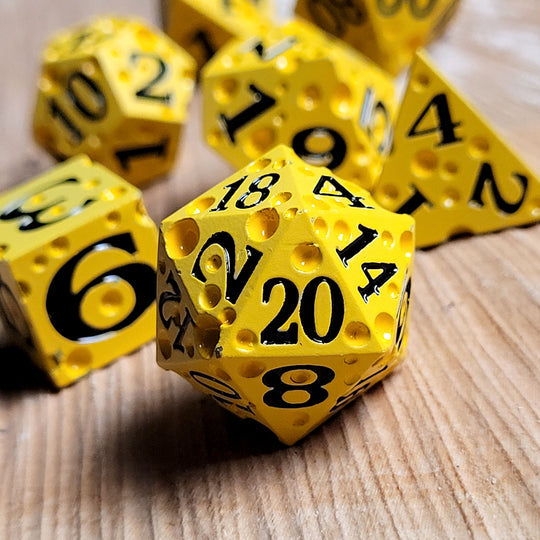 Cheese Black Number Metal RPG Dice Set of 7 | Grognard Games