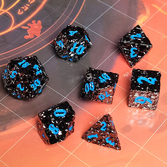 Forged Gaming Meteorite Gunmetal Blue Metal RPG Dice Set of 7 | Grognard Games