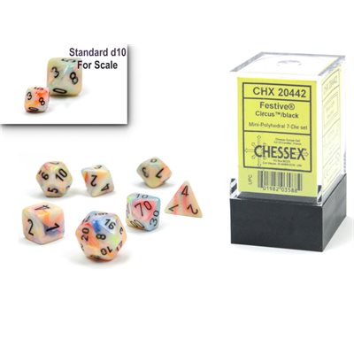 CHX20442 Mini Polyhedral 7-Die Set: Festive: Circus/Black | Grognard Games