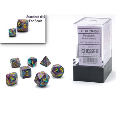 CHX20450 Mini Polyhedral 7-Die Set: Festive: Mosaic/Yellow | Grognard Games