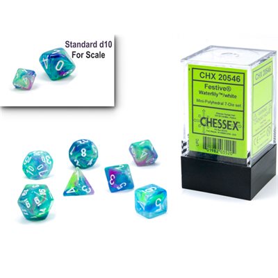 CHX20546 Mini Polyhedral 7-Die Set: Festive: Waterlily/White | Grognard Games