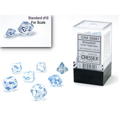 CHX20581 Mini Polyhedral 7-Die Set: Borealis: Light Blue/Luminary | Grognard Games