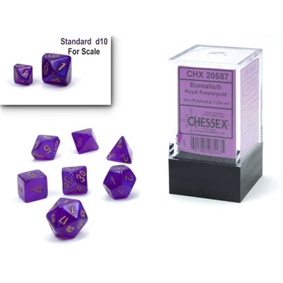 CHX20587 Mini Polyhedral 7-Die Set: Borealis: Purple/Gold Luminary | Grognard Games