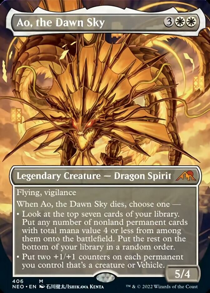 Ao, the Dawn Sky (Borderless Alternate Art) [Kamigawa: Neon Dynasty] | Grognard Games