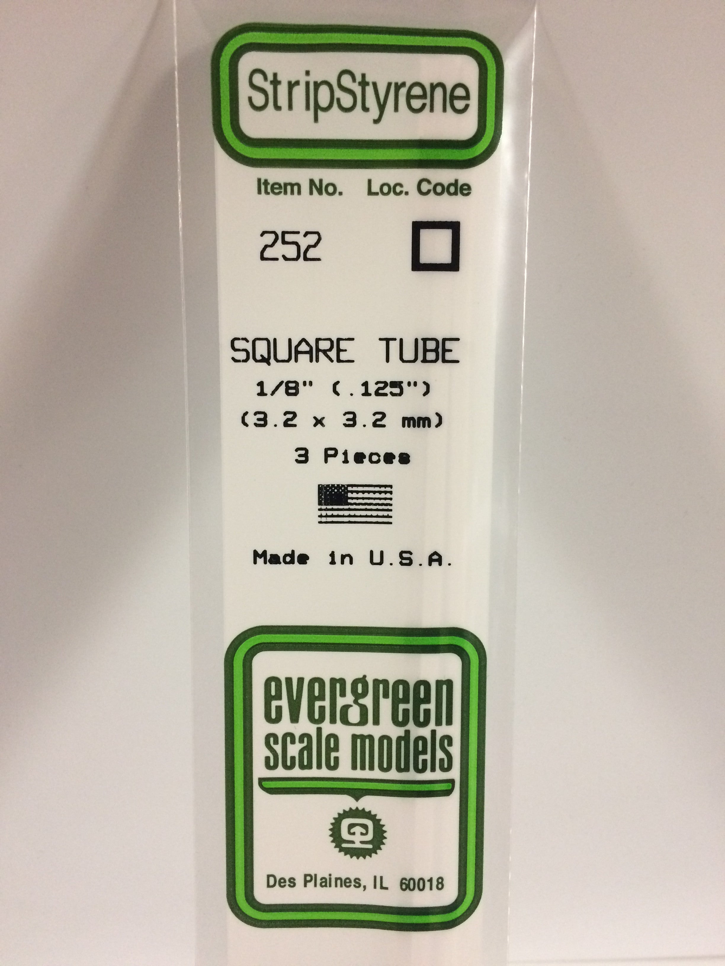 Evergreen Scale Models 252 - .125" (3.2mm) OPAQUE WHITE POLYSTYRENE SQUARE TUBING | Grognard Games