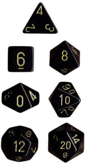 CHX25428 Opaque black/gold Polyhedral 7 Dice Set | Grognard Games