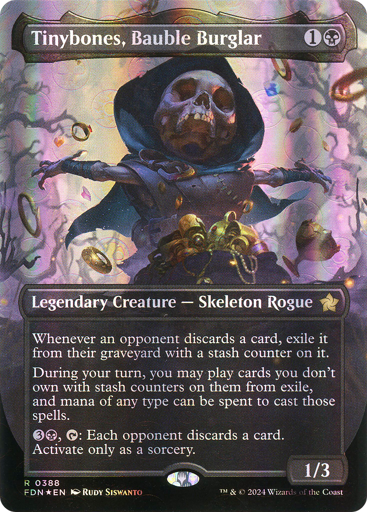 Tinybones, Bauble Burglar (Borderless) (Mana Foil) [Foundations] | Grognard Games