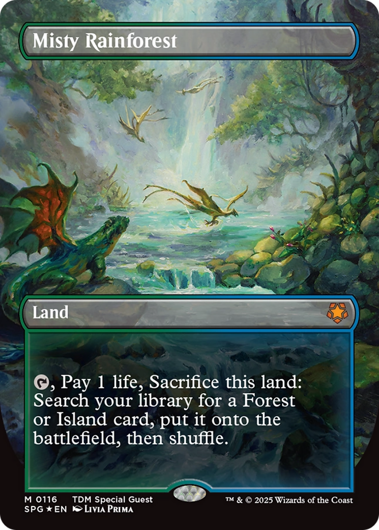 Misty Rainforest (Borderless) (Dragonscale Foil) [Tarkir: Dragonstorm Special Guests] | Grognard Games