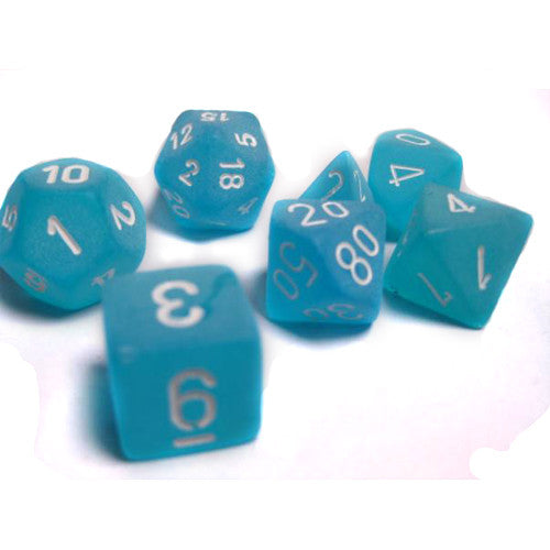 CHX27416 Polyhedral 7-Die Set: Frosted Caribbean Blue w/White | Grognard Games