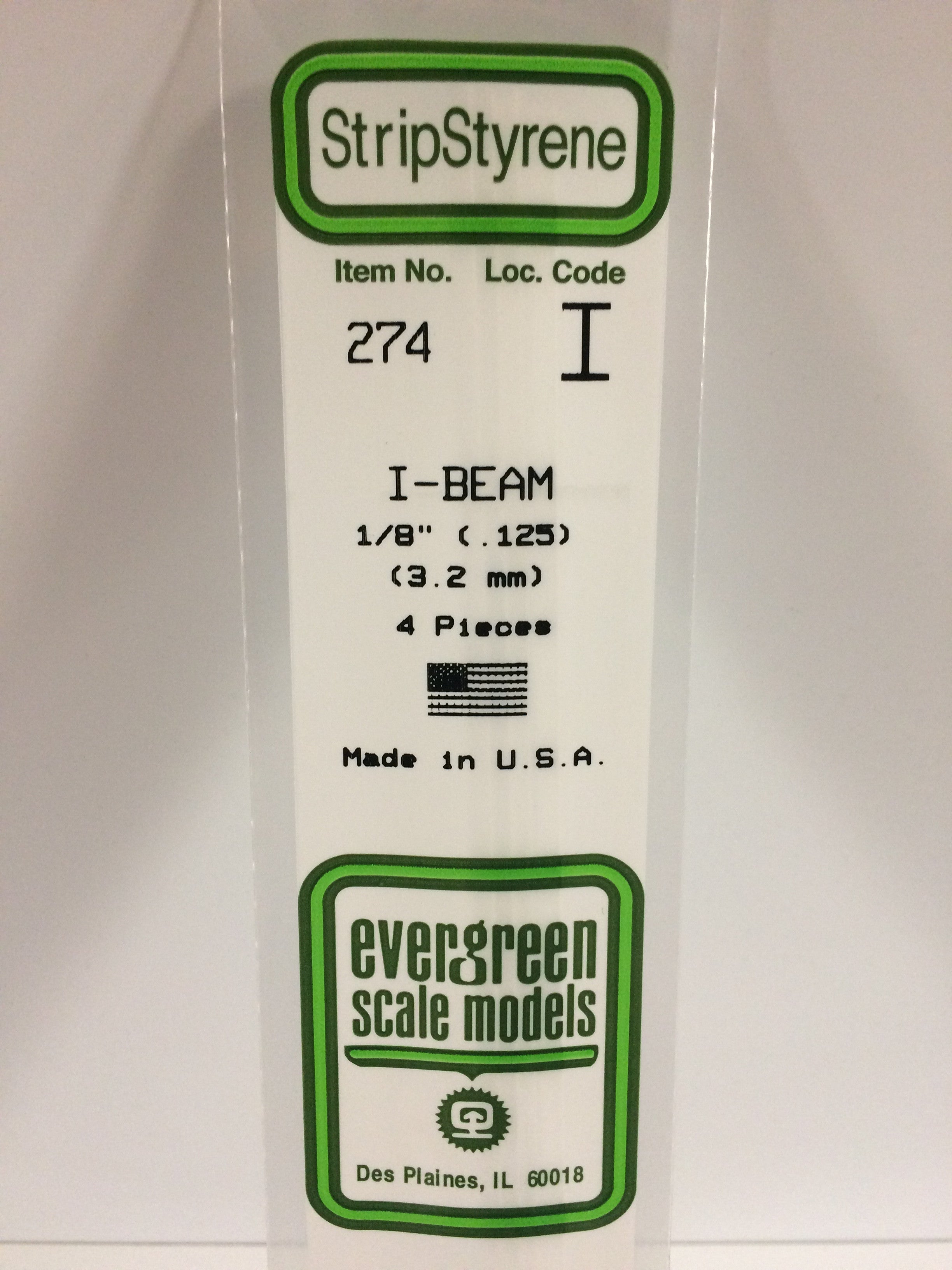 Evergreen Scale Models 274 - 125" (3.2mm) OPAQUE WHITE POLYSTYRENE I-BEAM | Grognard Games