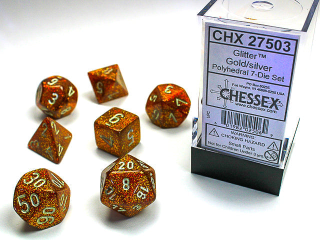 CHX27503 Glitter - Gold/Silver - Polyhedral 7-Die Set | Grognard Games