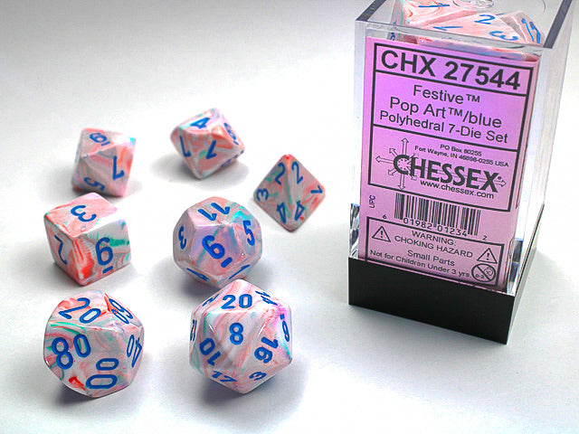 CHX27544 Festive - Pop Art/Blue - Polyhedral 7-Die Set | Grognard Games