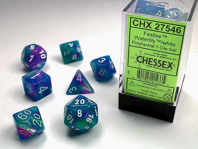 CHX27546 Festive - Waterlily/White - Polyhedral 7-Die Set | Grognard Games