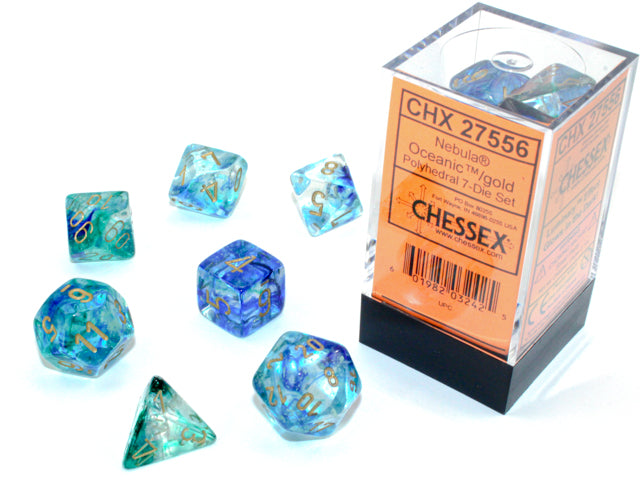 CHX27556 Nebula - Oceanic/Gold Luminary - Polyhedral 7-Die Set | Grognard Games