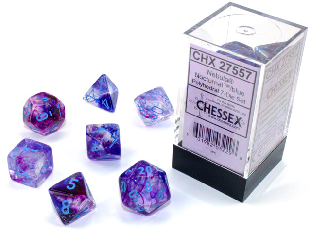 CHX27557 Nebula - Nocturnal/Blue Luminary - Polyhedral 7-Die Set | Grognard Games