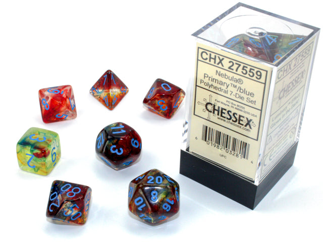 CHX27559 Nebula - Primary/Blue Luminary - Polyhedral 7-Die Set | Grognard Games