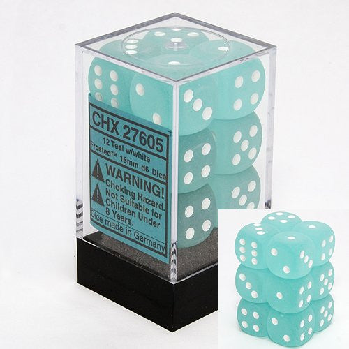 CHX27605 frosted teal/white 16mm (12) | Grognard Games