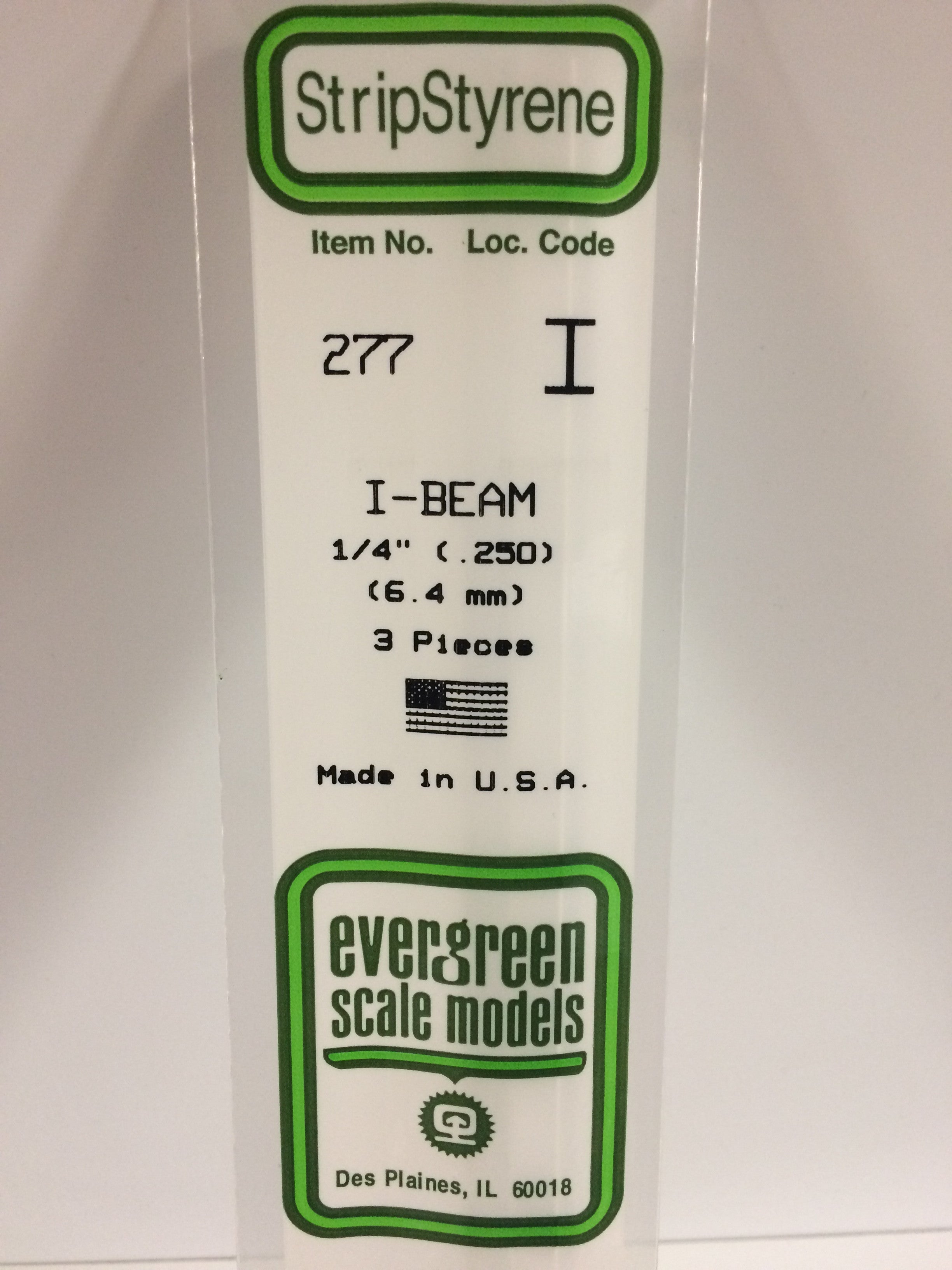 Evergreen Scale Models 277 - .250" (6.3mm) OPAQUE WHITE POLYSTYRENE I-BEAM | Grognard Games