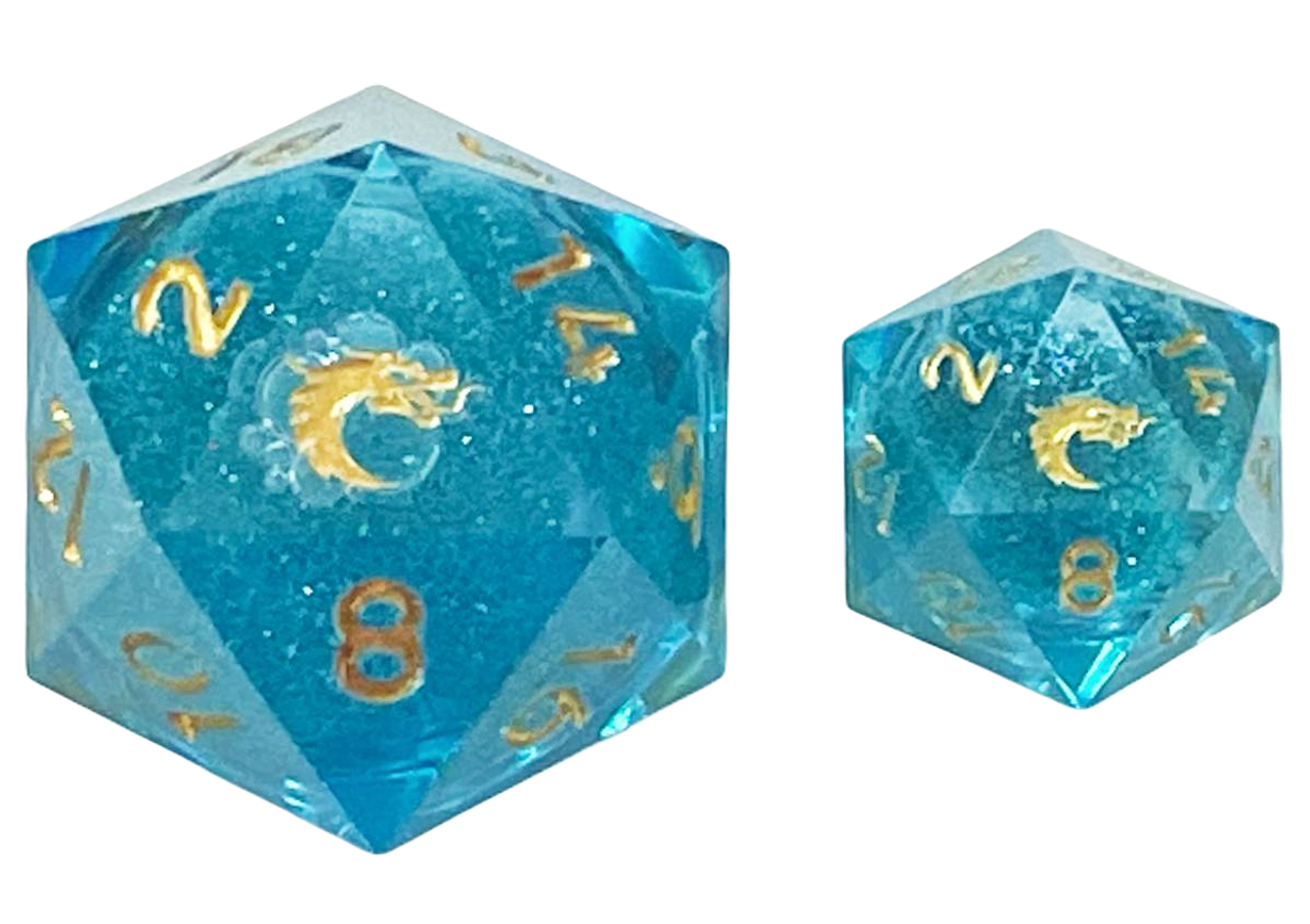 Old School Dice and Accessories Sharp Edged 35mm D20: Liquid Infused - Azure Fury | Grognard Games