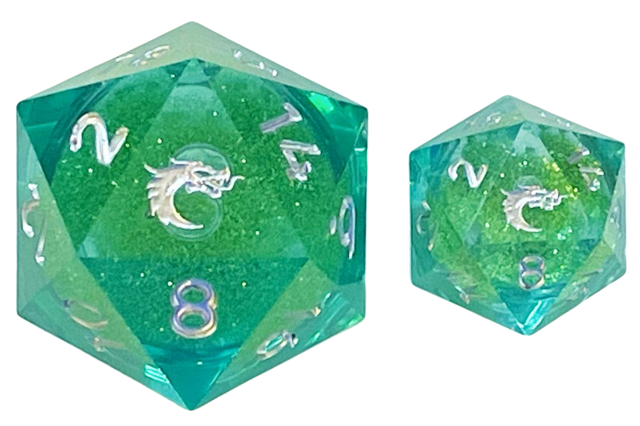 Old School Dice and Accessories Sharp Edged 35mm D20: Liquid Infused - Emerald Fury | Grognard Games