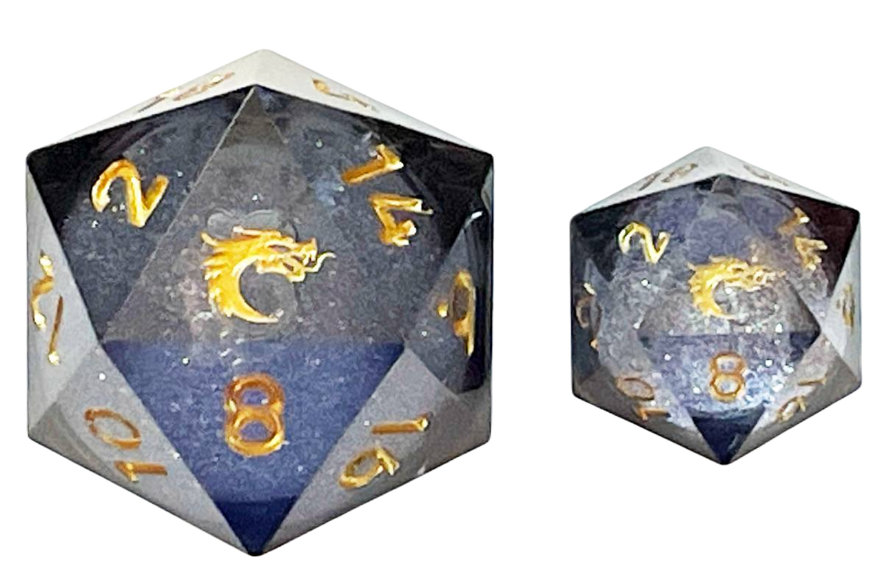 Old School Dice and Accessories Sharp Edged 35mm D20: Liquid Infused - Obsidian Fury | Grognard Games