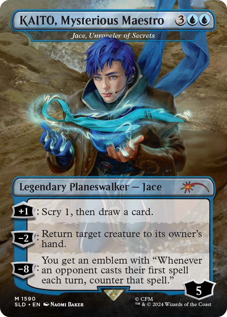 Jace, Unraveler of Secrets (SLD-1590) - Secret Lair Drop / KAITO, Mysterious Maestro (Borderless) Foil | Grognard Games
