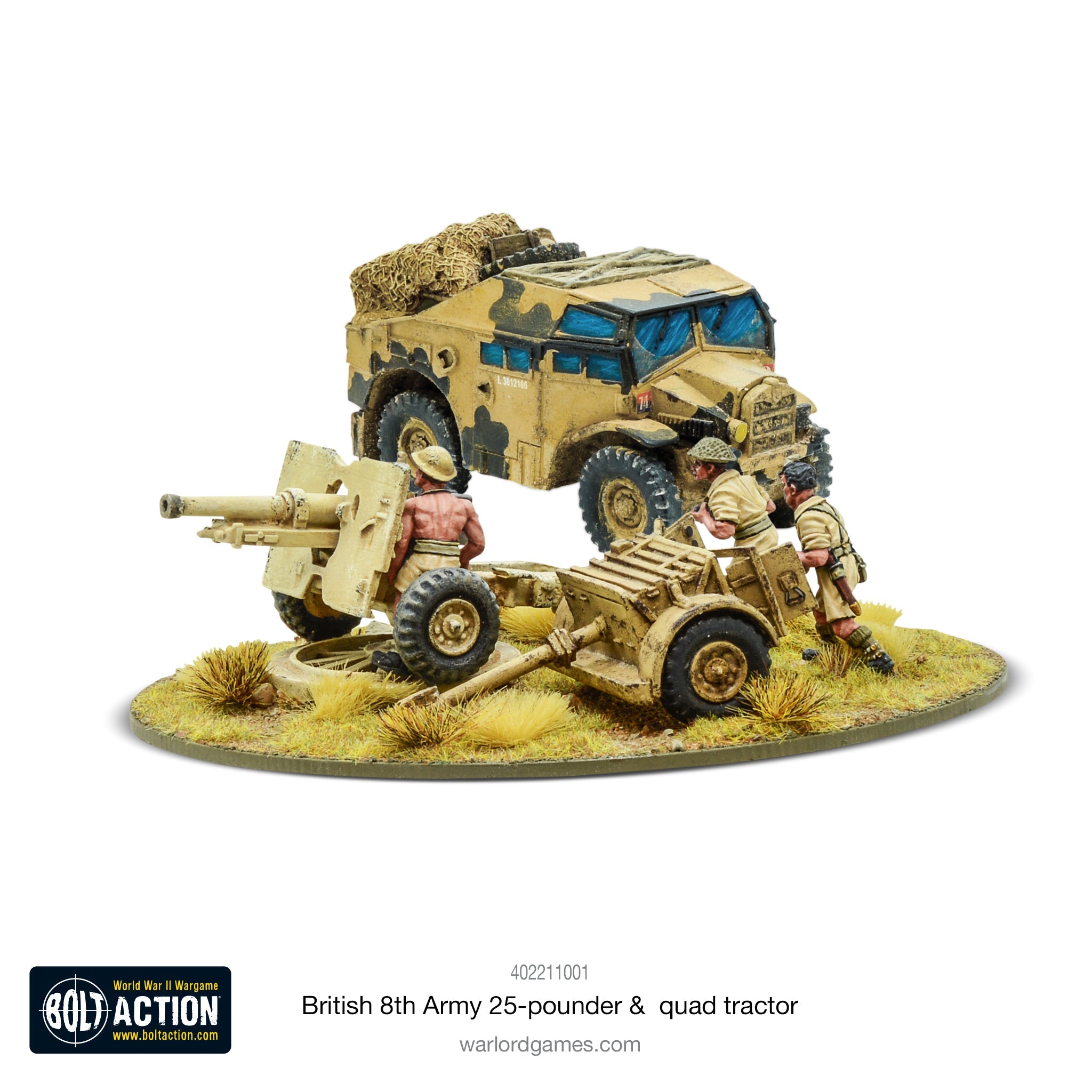 Bolt Action -  8th Army 25 Pounder Light Artillery, Quad & Limber | Grognard Games