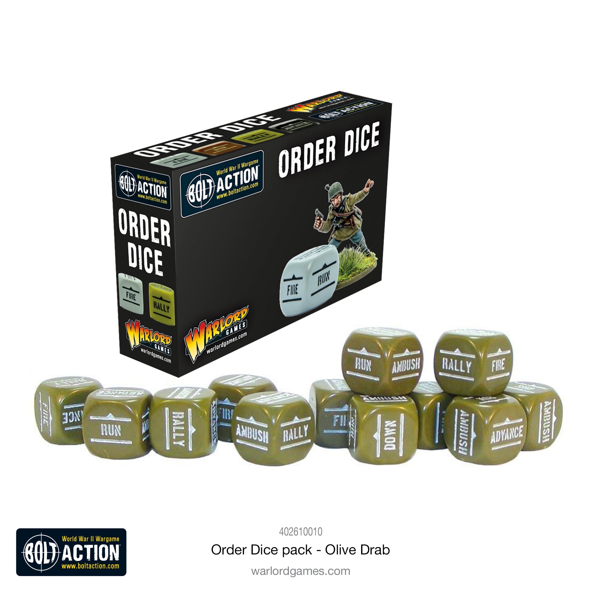 Bolt Action - Orders Dice Pack - Olive Drab | Grognard Games