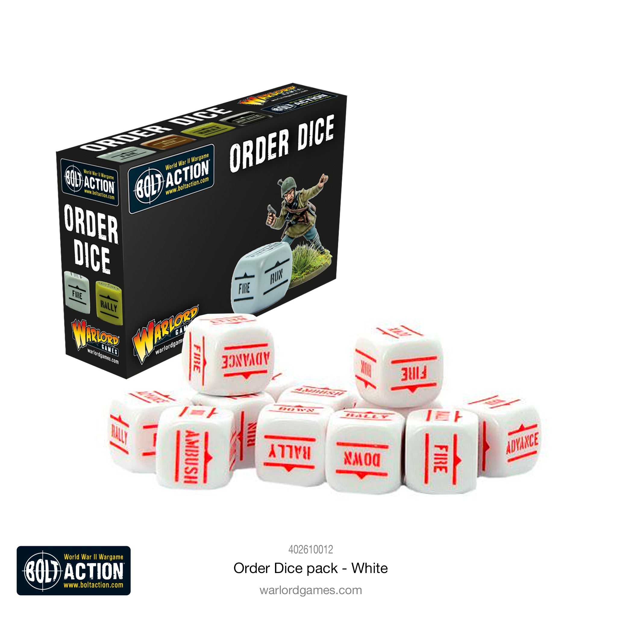 Bolt Action - Orders Dice Pack - White | Grognard Games