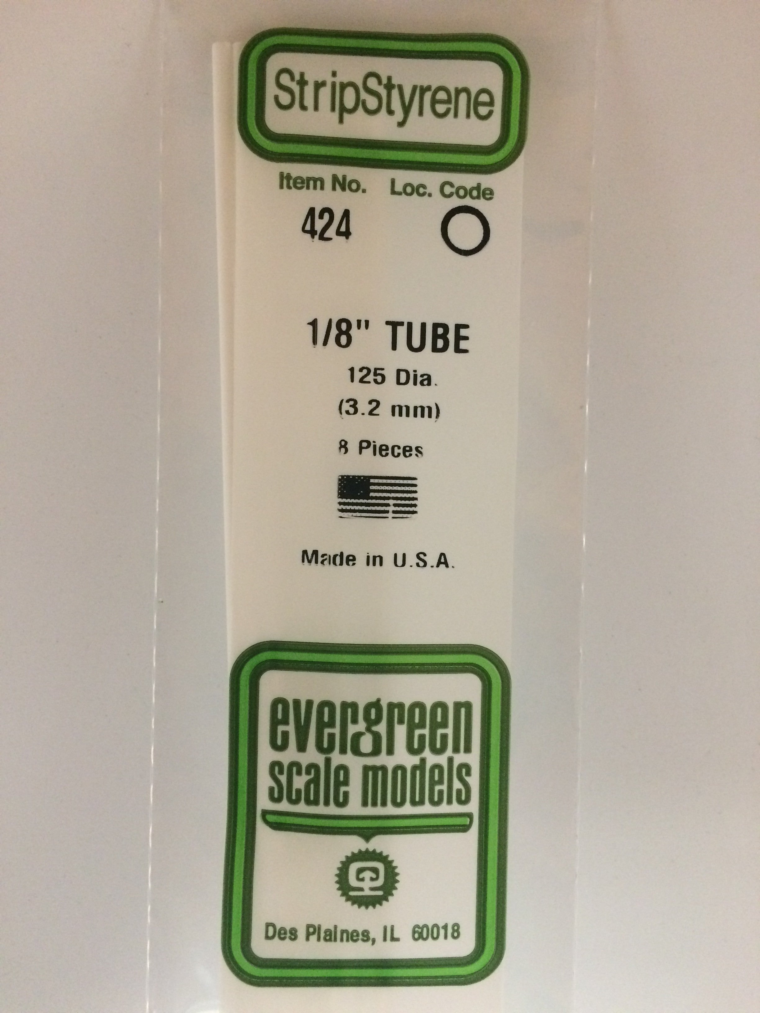 Evergreen Scale Models 424 - .125" (3.2mm) OD x 24" (60cm) OPAQUE WHITE POLYSTYRENE TUBING | Grognard Games