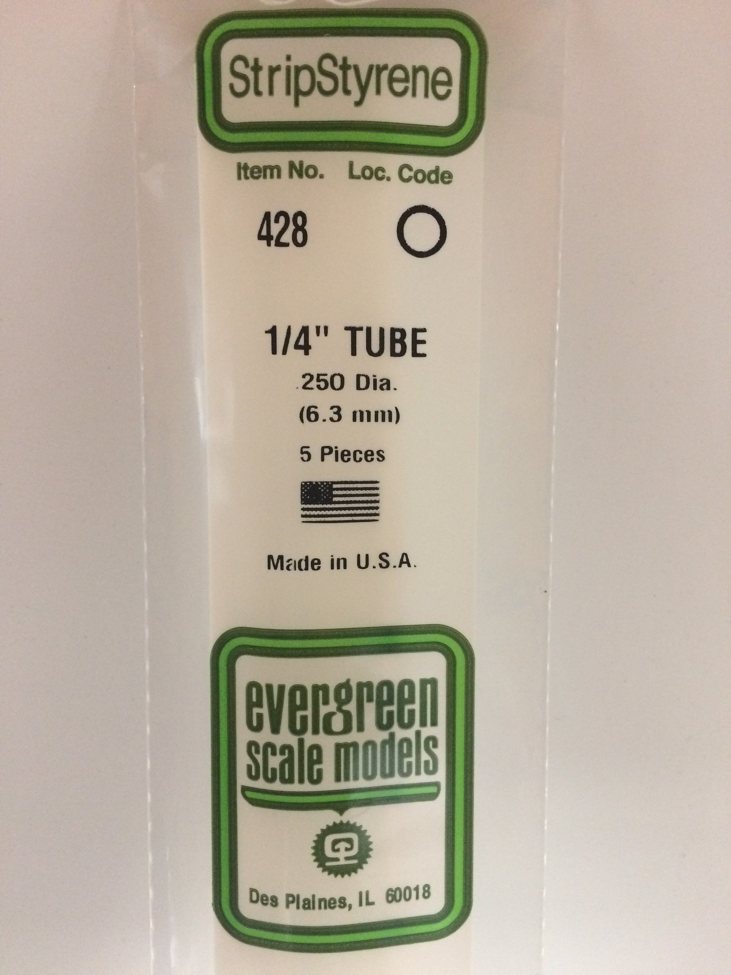 Evergreen Scale Models 428 - .250" (6.3mm) OD x 24" (60cm) OPAQUE WHITE POLYSTYRENE TUBING | Grognard Games