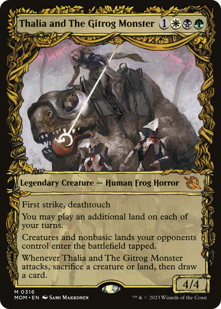 Thalia and The Gitrog Monster (Showcase Planar Booster Fun) [March of the Machine] | Grognard Games