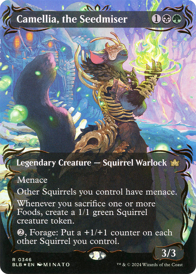 Camellia, the Seedmiser (Borderless) (Raised Foil) [Bloomburrow] | Grognard Games