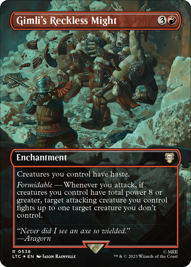 Gimli's Reckless Might (Borderless) (Surge Foil) [The Lord of the Rings: Tales of Middle-Earth Commander] | Grognard Games