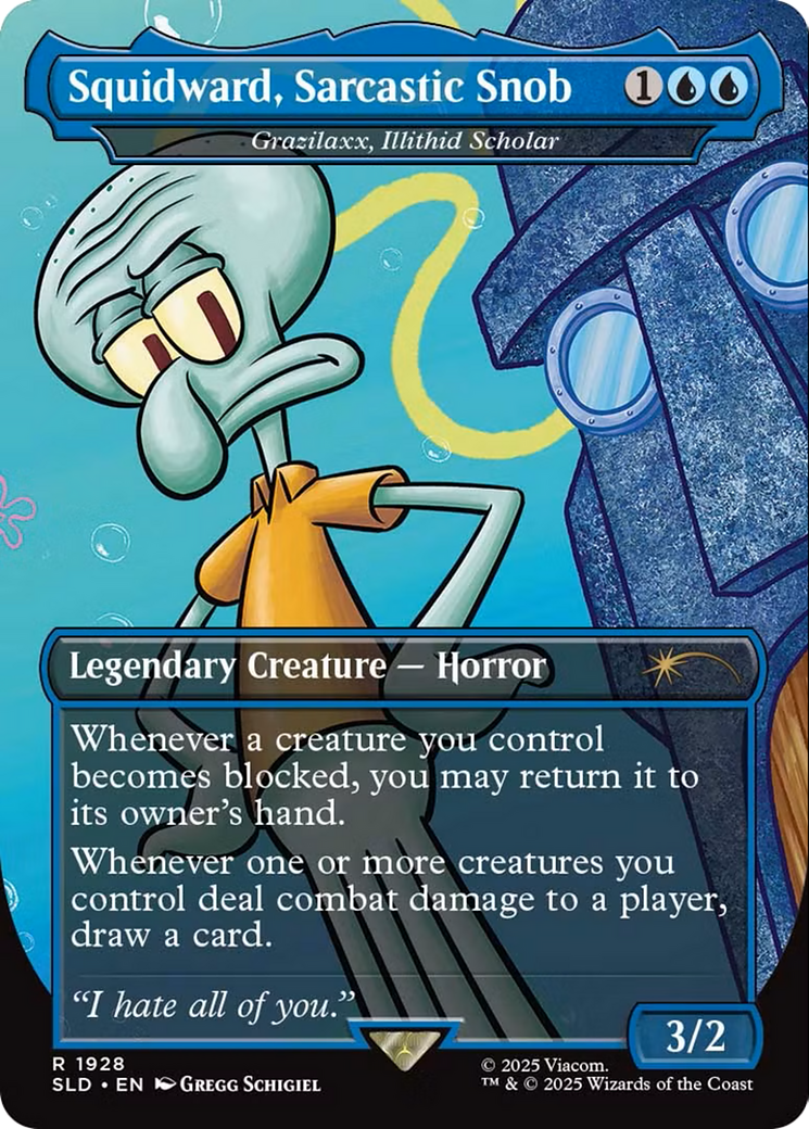 Grazilaxx, Illithid Scholar (SLD-1928) - Secret Lair Drop / Squidward, Sarcastic Snob (Borderless) Foil | Grognard Games