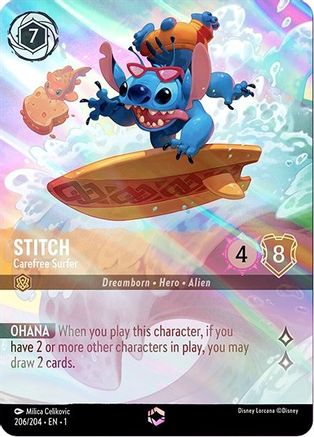Stitch - Carefree Surfer (Enchanted) (206/204) [The First Chapter] | Grognard Games