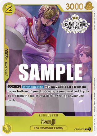 Sanji (Store Championship Participation Pack Vol. 2) (OP03-102) - One Piece Promotion Cards Foil | Grognard Games