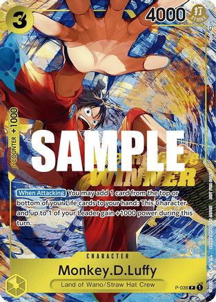 Monkey.D.Luffy (Pre-Release Tournament) (Winner) (P-036) - One Piece Promotion Cards Foil | Grognard Games