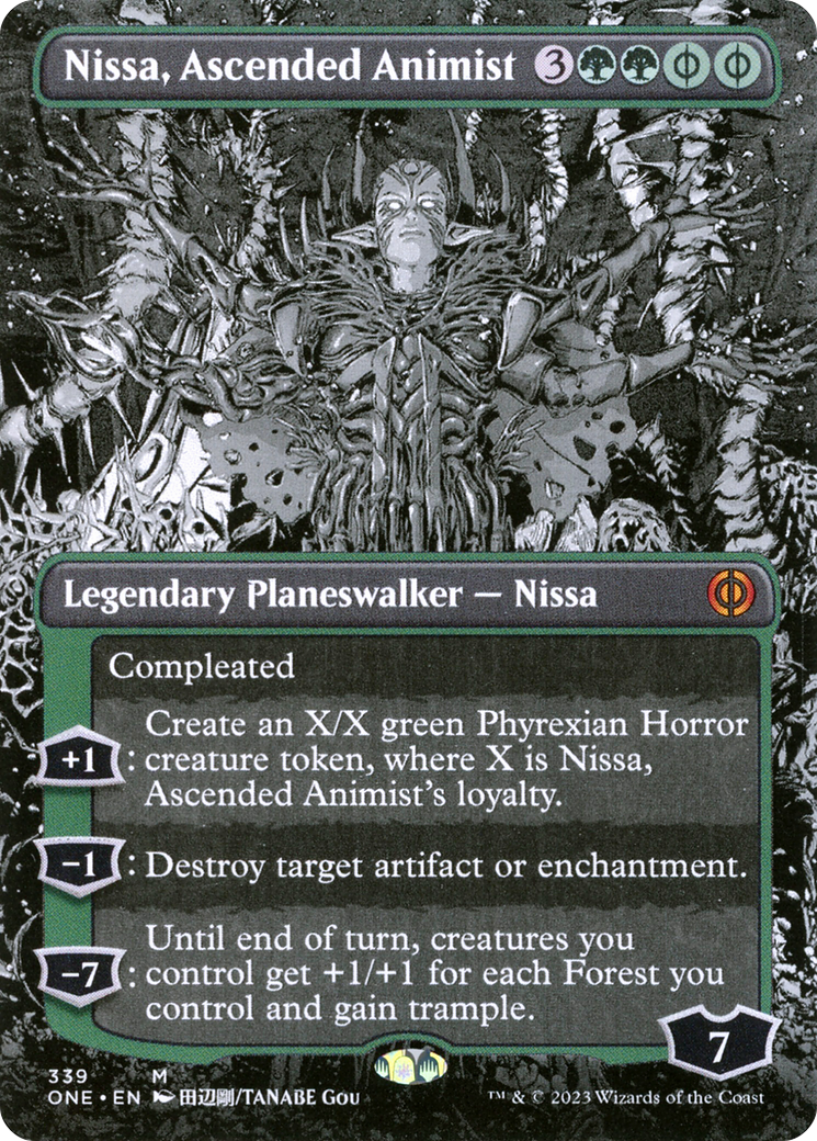 Nissa, Ascended Animist (ONE-339) - Phyrexia: All Will Be One: (Showcase) (Borderless) Foil | Grognard Games