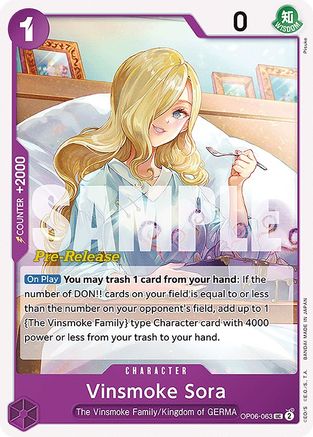 Vinsmoke Sora (OP06-063) - Wings of the Captain Pre-Release Cards | Grognard Games