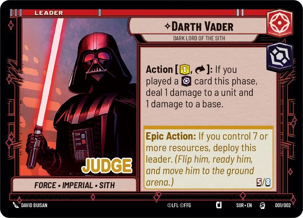Darth Vader - Dark Lord of the Sith (001/002) (Judge Promo) (001/002) [Spark of Rebellion Promos] | Grognard Games
