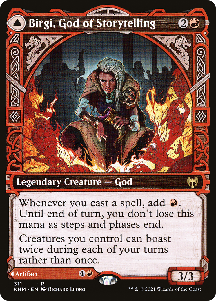 Birgi, God of Storytelling // Harnfel, Horn of Bounty (Showcase) [Kaldheim] | Grognard Games