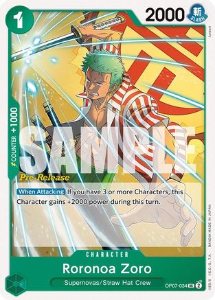 Roronoa Zoro (034) (OP07-034) - 500 Years in the Future Pre-Release Cards | Grognard Games