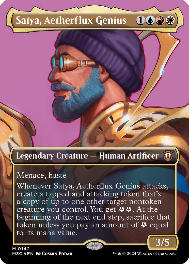 Satya, Aetherflux Genius (Borderless) (Ripple Foil) [Modern Horizons 3 Commander] | Grognard Games