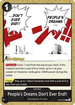 People's Dreams Don't Ever End!! (OP08-096) - Two Legends Pre-Release Cards | Grognard Games