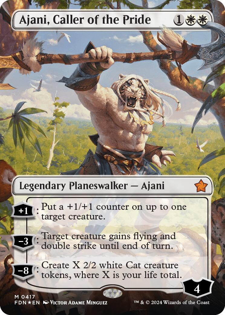 Ajani, Caller of the Pride (Borderless) (Mana Foil) [Foundations] | Grognard Games