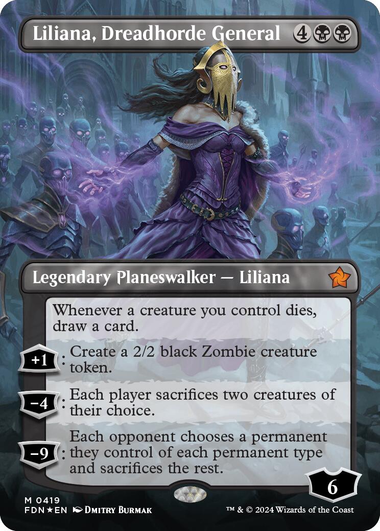 Liliana, Dreadhorde General (Borderless) (Mana Foil) [Foundations] | Grognard Games