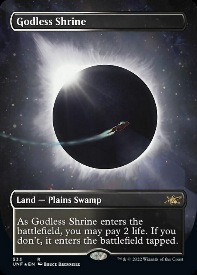 Godless Shrine (Borderless) (Galaxy Foil) [Unfinity] | Grognard Games