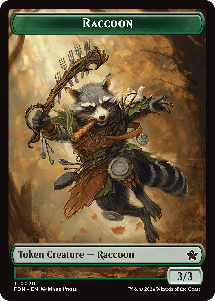 Elf Warrior // Raccoon Doubled-Sided Token [Foundations Tokens] | Grognard Games