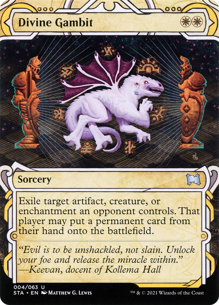 Divine Gambit (STA-004) - Strixhaven Mystical Archive: (Showcase) (Borderless) Etched Foil | Grognard Games